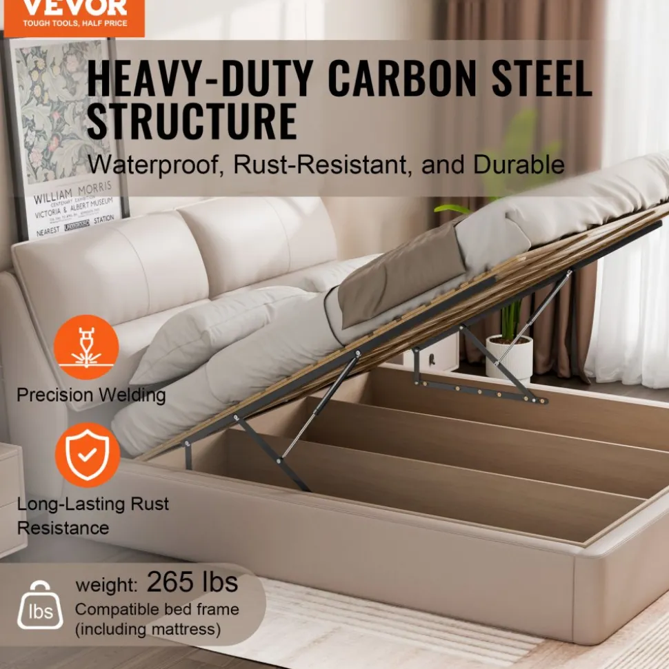 VEVOR Bed Lift, 59x79 in Compatible Bed Size 265 lbs Load Bearing, DIY Wall Bed Mechanical Hardware Kit Vertical Deluxe, Pneumatic Lever Heavy Duty Bed Support, Folding Wall Bed for Guestroom