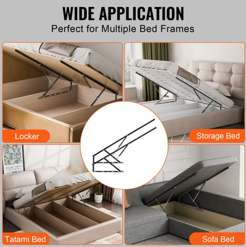 VEVOR Bed Lift, 59x79 in Compatible Bed Size 265 lbs Load Bearing, DIY Wall Bed Mechanical Hardware Kit Vertical Deluxe, Pneumatic Lever Heavy Duty Bed Support, Folding Wall Bed for Guestroom