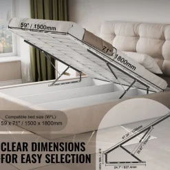 VEVOR Bed Lift, 59x71 in Compatible Bed Size 154 lbs Load Bearing, DIY Wall Bed Mechanical Hardware Kit Vertical Deluxe, Pneumatic Lever Heavy Duty Bed Support, Folding Wall Bed for Guestroom