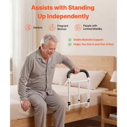 VEVOR Bed Rail for Elderly Adults 200LBS Loading Bed Side Assist Rail, High-Strength Steel Bedside Cane for Seniors, with Adjustable Height & Base Length, Non-Slip Handle, Fit King Queen Full Twin Bed