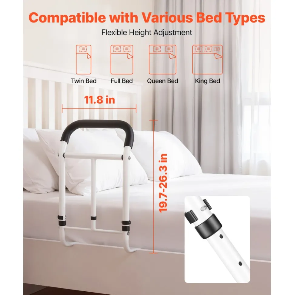VEVOR Bed Rail for Elderly Adults 200LBS Loading Bed Side Assist Rail, High-Strength Steel Bedside Cane for Seniors, with Adjustable Height & Base Length, Non-Slip Handle, Fit King Queen Full Twin Bed