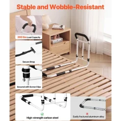VEVOR Bed Rail for Elderly Adults 200LBS Loading Bed Side Assist Rail, High-Strength Steel Bedside Cane for Seniors, with Adjustable Height & Base Length, Non-Slip Handle, Fit King Queen Full Twin Bed