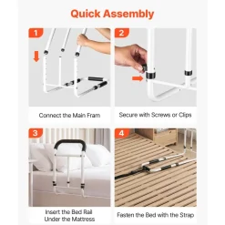 VEVOR Bed Rail for Elderly Adults 200LBS Loading Bed Side Assist Rail, High-Strength Steel Bedside Cane for Seniors, with Adjustable Height & Base Length, Non-Slip Handle, Fit King Queen Full Twin Bed