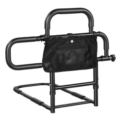VEVOR Bed Rail for Elderly Adults Foldable Bedside Assist Rail for Seniors, 300LBS Dual-Handle Support, Adjustable Handle Length, High-Strength Steel, with Storage Pocket, Fit King Queen Full Twin Bed