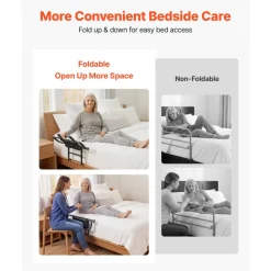 VEVOR Bed Rail for Elderly Adults Foldable Bedside Assist Rail for Seniors, 300LBS Dual-Handle Support, Adjustable Handle Length, High-Strength Steel, with Storage Pocket, Fit King Queen Full Twin Bed