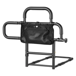 VEVOR Bed Rail for Elderly Adults Foldable Bedside Assist Rail for Seniors, 300LBS Dual-Handle Support, Adjustable Handle Length, High-Strength Steel, with Storage Pocket, Fit King Queen Full Twin Bed