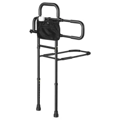 VEVOR Bed Rail for Elderly Adult Folding Bed Assist Rail with Floor Support, Motion Sensor LED Light, 300LBS Dual-Handle Support, Adjustable Handle Length, Storage Pocket, Fit King Queen Full Twin Bed