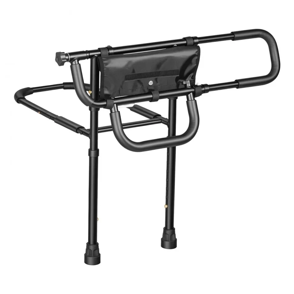 VEVOR Bed Rail for Elderly Adult Folding Bed Assist Rail with Floor Support, Motion Sensor LED Light, 300LBS Dual-Handle Support, Adjustable Handle Length, Storage Pocket, Fit King Queen Full Twin Bed