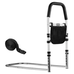 VEVOR Bed Rail for Elderly, Bedside Assist Rails with PU Handrail, Adjustable Height Pipe Bedside Cane, High-Strength Carbon Steel Bed Bars for Seniors & Patients, Fits King, Queen, Full, Twin