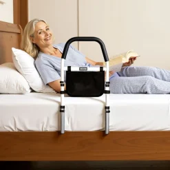 VEVOR Bed Rail for Elderly, Bedside Assist Rails with PU Handrail, Adjustable Height Pipe Bedside Cane, High-Strength Carbon Steel Bed Bars for Seniors & Patients, Fits King, Queen, Full, Twin