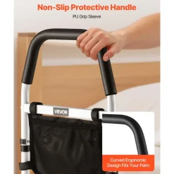 VEVOR Bed Rail for Elderly, Bedside Assist Rails with PU Handrail, Adjustable Height Pipe Bedside Cane, High-Strength Carbon Steel Bed Bars for Seniors & Patients, Fits King, Queen, Full, Twin