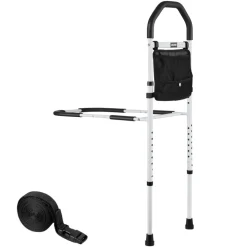 VEVOR Bed Rail for Elderly, Bedside Assist Rails with Supporting Leg and PU Handrail, Adjustable Height Carbon Steel Pipe Bedside Cane, Bed Bars for Seniors & Patients, Fits King, Queen, Full, Twin