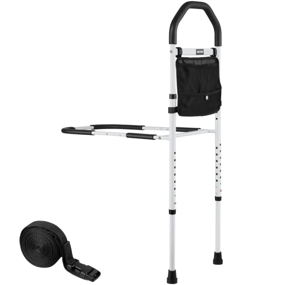 VEVOR Bed Rail for Elderly, Bedside Assist Rails with Supporting Leg and PU Handrail, Adjustable Height Carbon Steel Pipe Bedside Cane, Bed Bars for Seniors & Patients, Fits King, Queen, Full, Twin