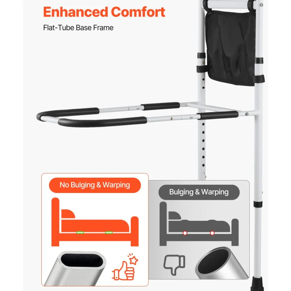 VEVOR Bed Rail for Elderly, Bedside Assist Rails with Supporting Leg and PU Handrail, Adjustable Height Carbon Steel Pipe Bedside Cane, Bed Bars for Seniors & Patients, Fits King, Queen, Full, Twin