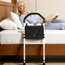 VEVOR Bed Rail for Elderly, Bedside Assist Rails with Supporting Leg and PU Handrail, Adjustable Height Carbon Steel Pipe Bedside Cane, Bed Bars for Seniors & Patients, Fits King, Queen, Full, Twin