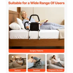 VEVOR Bed Rail for Elderly, Bedside Assist Rails with Side Handle and PU Handrail, Adjustable Height Carbon Steel Pipe Bedside Cane, Bed Bars for Seniors & Patients, Fits King, Queen, Full, Twin