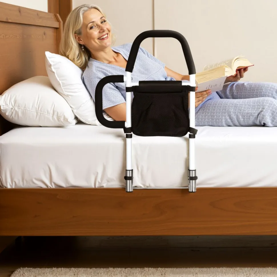 VEVOR Bed Rail for Elderly, Bedside Assist Rails with Side Handle and PU Handrail, Adjustable Height Carbon Steel Pipe Bedside Cane, Bed Bars for Seniors & Patients, Fits King, Queen, Full, Twin