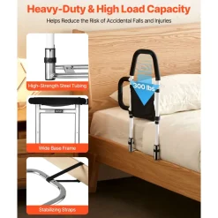 VEVOR Bed Rail for Elderly, Bedside Assist Rails with Side Handle and PU Handrail, Adjustable Height Carbon Steel Pipe Bedside Cane, Bed Bars for Seniors & Patients, Fits King, Queen, Full, Twin