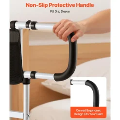VEVOR Bed Rail for Elderly, Foldable & Extendable Bedside Assist Rail with Side Handles & PU Handrail, Adjustable Height Carbon Steel Pipe Bedside Cane, Senior Bed Bar Fits King, Queen, Full, Twin