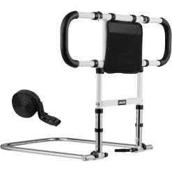 VEVOR Bed Rail for Elderly, Foldable & Extendable Bedside Assist Rail with Side Handles & PU Handrail, Adjustable Height Carbon Steel Pipe Bedside Cane, Senior Bed Bar Fits King, Queen, Full, Twin