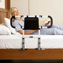 VEVOR Bed Rail for Elderly, Foldable & Extendable Bedside Assist Rail with Side Handles & PU Handrail, Adjustable Height Carbon Steel Pipe Bedside Cane, Senior Bed Bar Fits King, Queen, Full, Twin