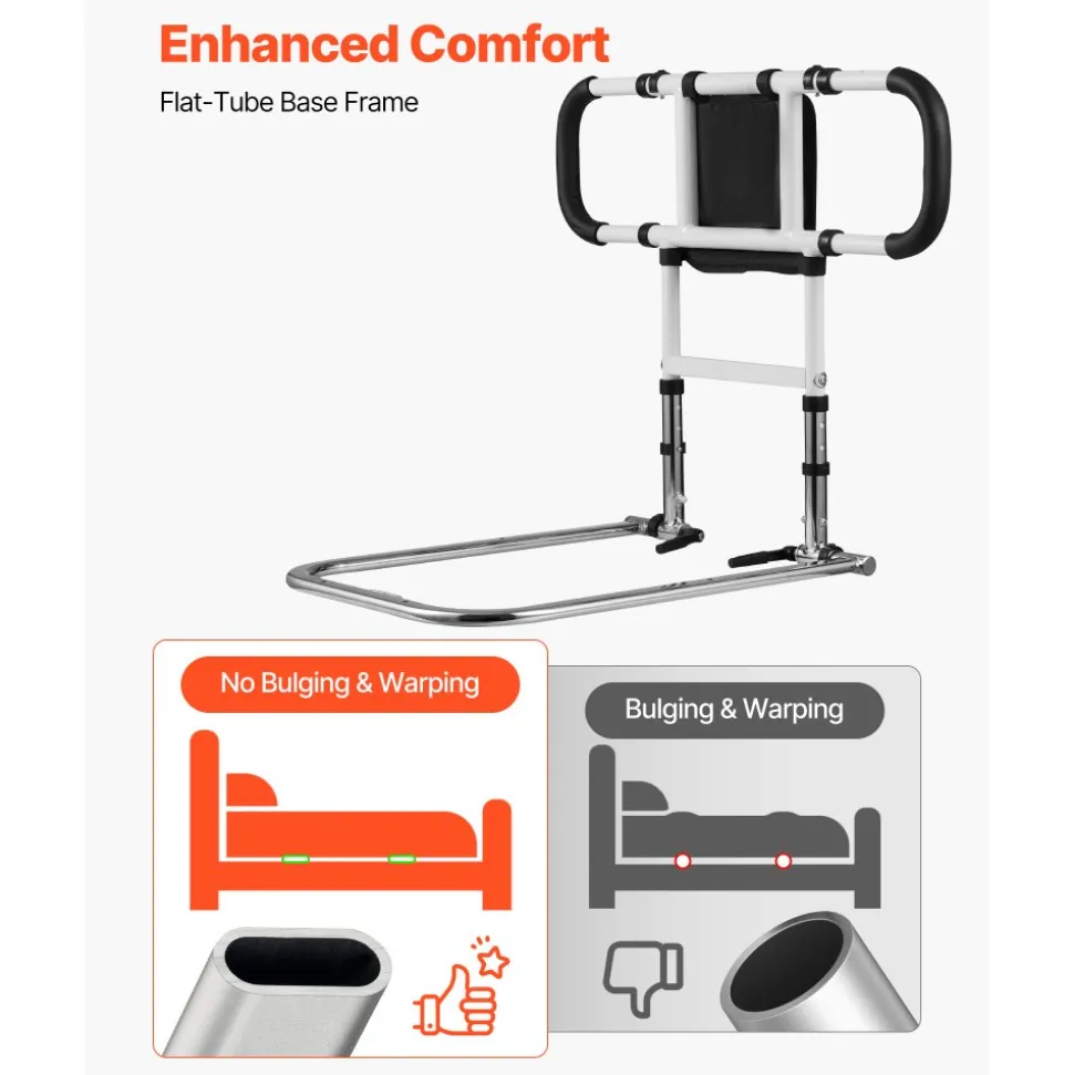VEVOR Bed Rail for Elderly, Foldable & Extendable Bedside Assist Rail with Side Handles & PU Handrail, Adjustable Height Carbon Steel Pipe Bedside Cane, Senior Bed Bar Fits King, Queen, Full, Twin