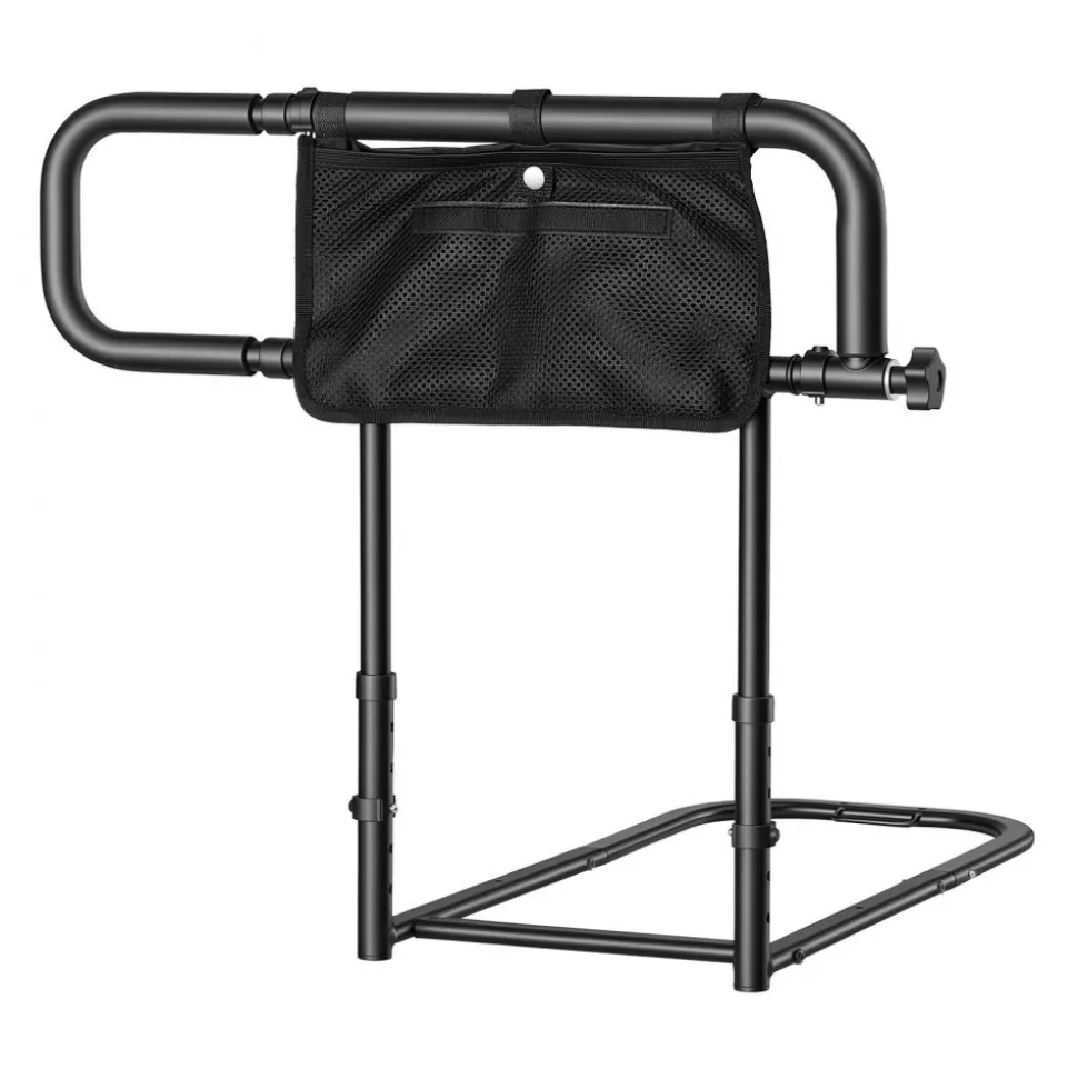 VEVOR Bed Rails for Elderly Adults Folding Bed Side Assist Rail for Seniors, Length & Height Adjustable, High-Strength Steel Bed Cane with Storage Pocket, Fits King Queen Full Twin Bed, 300LBS Support