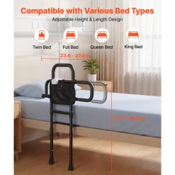 VEVOR Bed Rails for Elderly Adults 200LBS Capacity Bed Side Assist Rail, High-Strength Steel, L-Shaped Bedside Cane for Seniors, Adjustable Handle Length, Fits King Queen Full Twin Beds