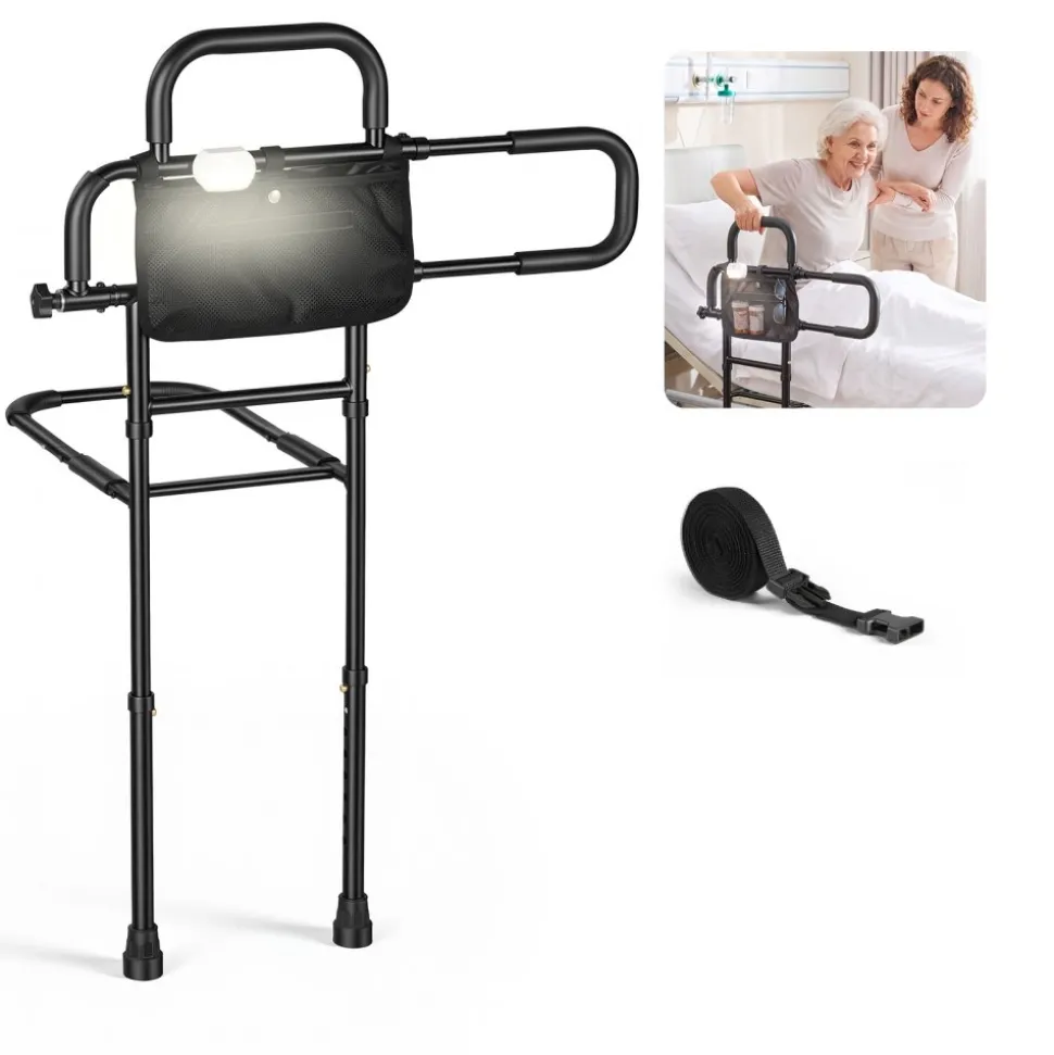 VEVOR Bed Rails for Elderly Adults 200LBS Capacity Bed Side Assist Rail, High-Strength Steel, L-Shaped Bedside Cane for Seniors, Adjustable Handle Length, Fits King Queen Full Twin Beds