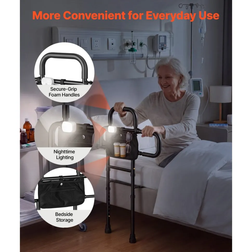 VEVOR Bed Rails for Elderly Adults 200LBS Capacity Bed Side Assist Rail, High-Strength Steel, L-Shaped Bedside Cane for Seniors, Adjustable Handle Length, Fits King Queen Full Twin Beds