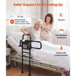 VEVOR Bed Rails for Elderly Adults 200LBS Capacity Bed Side Assist Rail, High-Strength Steel, L-Shaped Bedside Cane for Seniors, Adjustable Handle Length, Fits King Queen Full Twin Beds