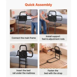 VEVOR Bed Rails for Elderly Adults 200LBS Capacity Bed Side Assist Rail, High-Strength Steel, L-Shaped Bedside Cane for Seniors, Adjustable Handle Length, Fits King Queen Full Twin Beds