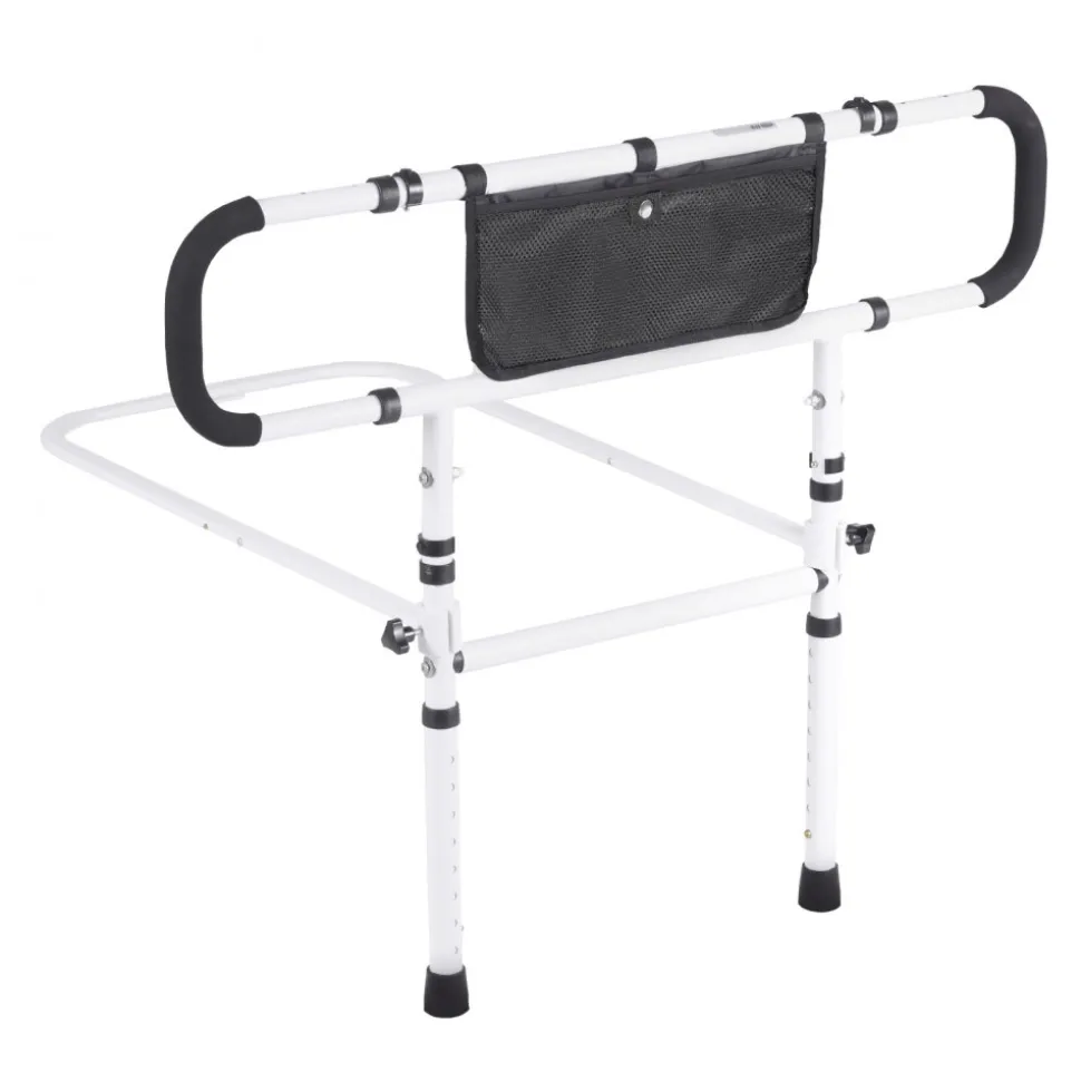 VEVOR Bed Rails for Elderly Adults, 180° Foldable Bed Assist Rails for Seniors, 450LBS Loading Bed Side Rails Bed Cane with 4-Level Adjustable Handle, Storage Pocket Fits King Queen Full Twin Bed