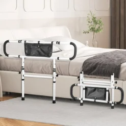 VEVOR Bed Rails for Elderly Adults, 180° Foldable Bed Assist Rails for Seniors, 450LBS Loading Bed Side Rails Bed Cane with 4-Level Adjustable Handle, Storage Pocket Fits King Queen Full Twin Bed