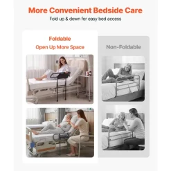 VEVOR Bed Rails for Elderly Adults 200LBS Loading Bed Side Assist Rail, with Motion Sensor LED Light, Adjustable Height & Length, Non-Slip Handle, High-Strength Steel, Fit King Queen Full Twin Bed