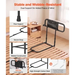 VEVOR Bed Rails for Elderly Adults 200LBS Loading Bed Side Assist Rail, with Motion Sensor LED Light, Adjustable Height & Length, Non-Slip Handle, High-Strength Steel, Fit King Queen Full Twin Bed