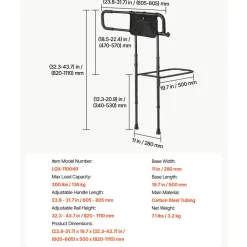 VEVOR Bed Rails for Elderly Adults 200LBS Loading Bed Side Assist Rail, with Motion Sensor LED Light, Adjustable Height & Length, Non-Slip Handle, High-Strength Steel, Fit King Queen Full Twin Bed