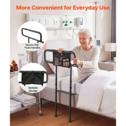 VEVOR Bed Rails for Elderly Adults 200LBS Loading Bed Side Assist Rail, with Motion Sensor LED Light, Adjustable Height & Length, Non-Slip Handle, High-Strength Steel, Fit King Queen Full Twin Bed