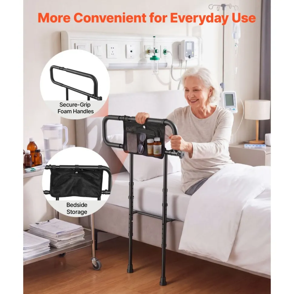 VEVOR Bed Rails for Elderly Adults 200LBS Loading Bed Side Assist Rail, with Motion Sensor LED Light, Adjustable Height & Length, Non-Slip Handle, High-Strength Steel, Fit King Queen Full Twin Bed
