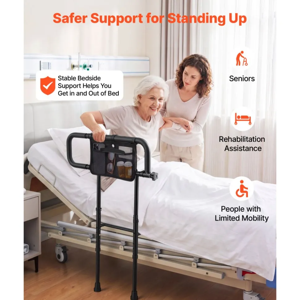 VEVOR Bed Rails for Elderly Adults 200LBS Loading Bed Side Assist Rail, with Motion Sensor LED Light, Adjustable Height & Length, Non-Slip Handle, High-Strength Steel, Fit King Queen Full Twin Bed