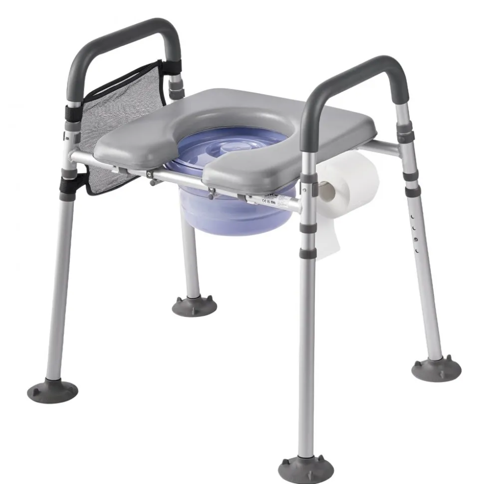 VEVOR Bedside Commode Chair, 500 lbs Capacity, 4-in-1 Portable Toilet and Raised Toilet Seat with Padded Seat & Armrest, Detachable 5L Bucket, Adjustable Height & Width Adult Potty Chair for Seniors
