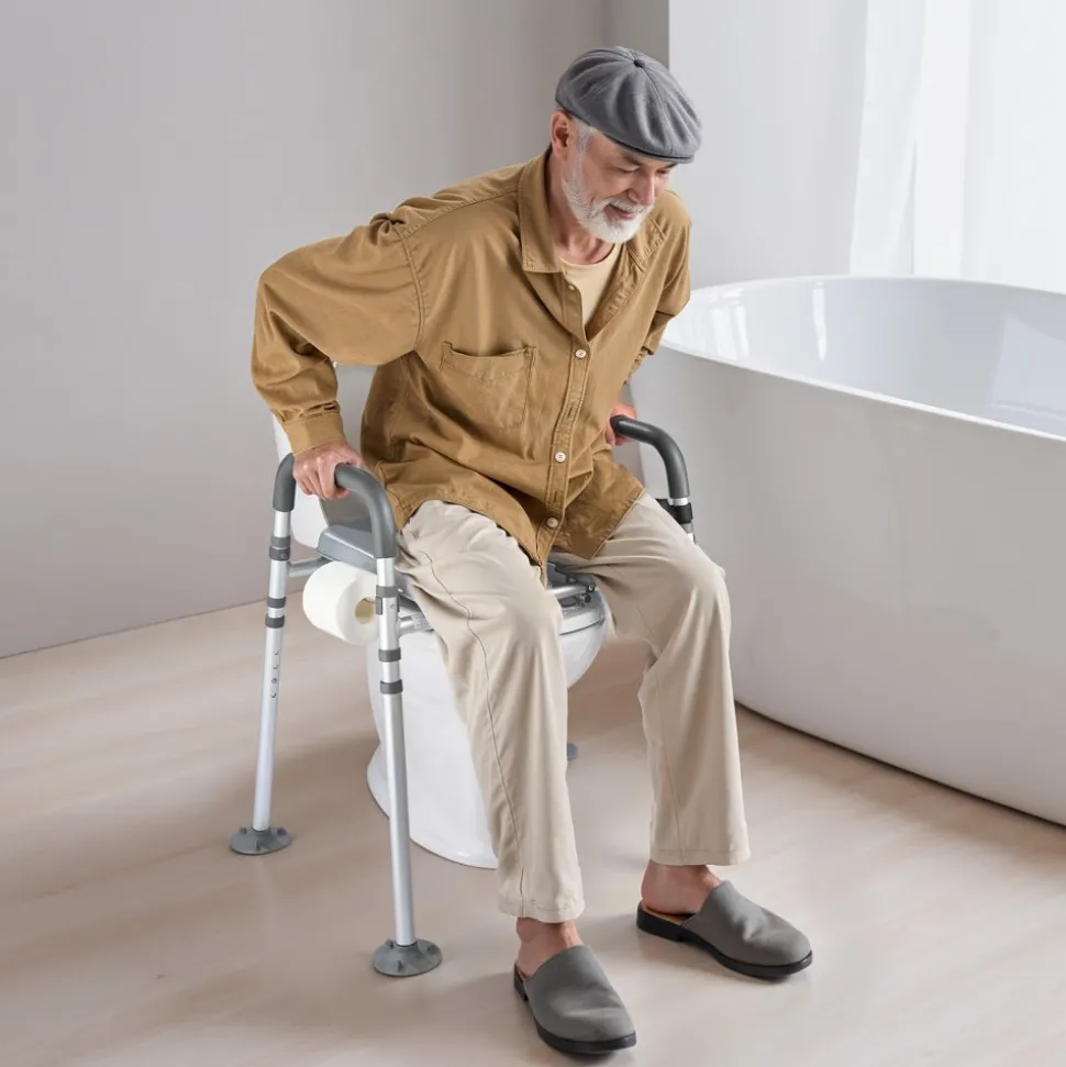 VEVOR Bedside Commode Chair, 500 lbs Capacity, 4-in-1 Portable Toilet and Raised Toilet Seat with Padded Seat & Armrest, Detachable 5L Bucket, Adjustable Height & Width Adult Potty Chair for Seniors