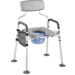 VEVOR Bedside Commode Chair, 500 lbs Capacity, 4-in-1 Portable Toilet and Raised Toilet Seat with Padded Seat & Backrest, Detachable 5L Bucket, Adjustable Height & Width Adult Potty Chair for Seniors