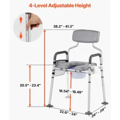 VEVOR Bedside Commode Chair, 500 lbs Capacity, 4-in-1 Portable Toilet and Raised Toilet Seat with Padded Seat & Backrest, Detachable 5L Bucket, Adjustable Height & Width Adult Potty Chair for Seniors