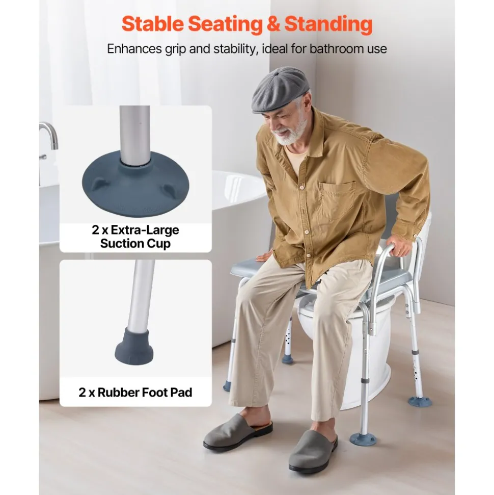 VEVOR Bedside Commode Chair, 500 lbs Weight Capacity, 4-in-1 Portable Toilet and Raised Toilet Seat with Padded Seat and Backrest, Detachable 5L Bucket, Adjustable Height Adult Potty Chair for Seniors