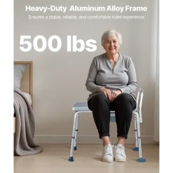 VEVOR Bedside Commode Chair, 500 lbs Weight Capacity, 4-in-1 Portable Toilet and Raised Toilet Seat with Padded Seat and Backrest, Detachable 5L Bucket, Adjustable Height Adult Potty Chair for Seniors