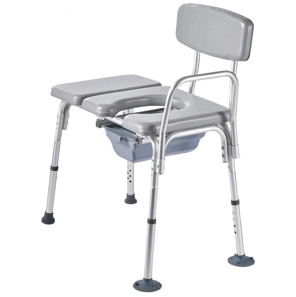 VEVOR Bedside Commode Chair, 500 lbs Weight Capacity, 4-in-1 Portable Toilet and Raised Toilet Seat with Padded Seat and Backrest, Detachable 5L Bucket, Adjustable Height Adult Potty Chair for Seniors