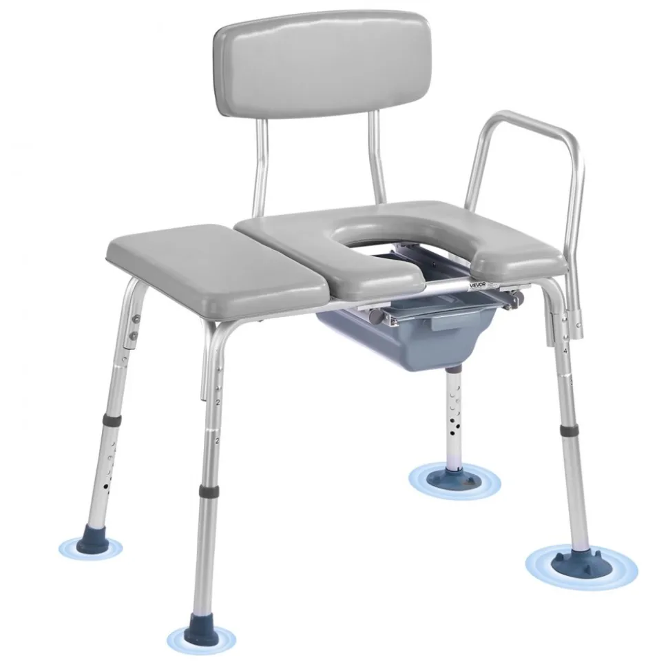 VEVOR Bedside Commode Chair, 500 lbs Weight Capacity, 4-in-1 Portable Toilet and Raised Toilet Seat with Padded Seat and Backrest, Detachable 5L Bucket, Adjustable Height Adult Potty Chair for Seniors
