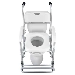VEVOR Bedside Commode Chair with Wheels, 350 lbs Capacity, 4-in-1 Portable Toilet and Raised Toilet Seat with Padded Seat/Backrest/Flip-up Footrest, Detachable 5L Bucket, Shower Wheelchair for Seniors