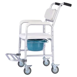 VEVOR Bedside Commode Chair with Wheels, 350 lbs Capacity, 4-in-1 Portable Toilet and Raised Toilet Seat with Padded Seat/Backrest/Flip-up Footrest, Detachable 5L Bucket, Shower Wheelchair for Seniors